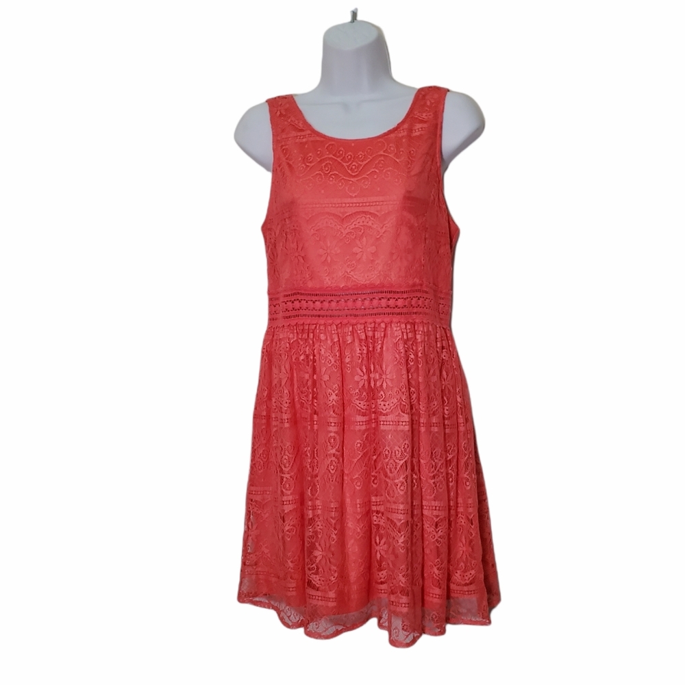 Forever 21 Lace Crochet Tank Mini Dress Coral Large